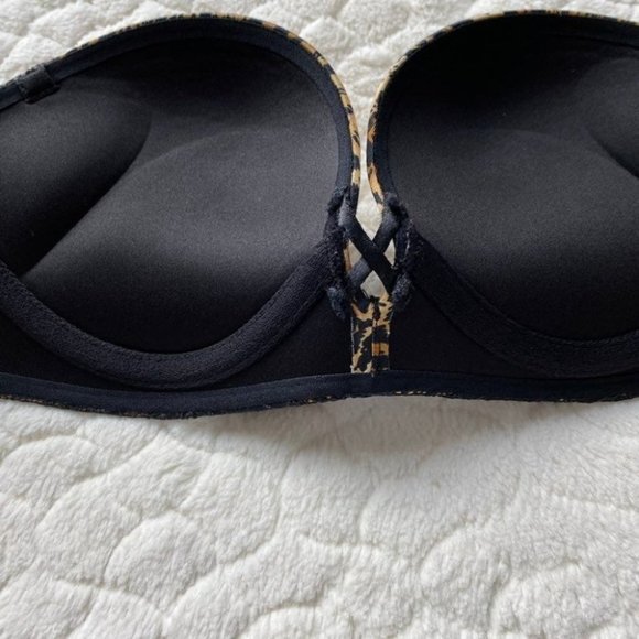 Like New Super PushUp Bra Padded Strapless Bombshell Miraculous Leopard 32B - Picture 4 of 5